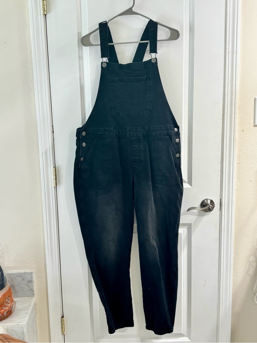 Old Navy Black Women's Denim Overalls with Front Pocket - Picture 2 of 12